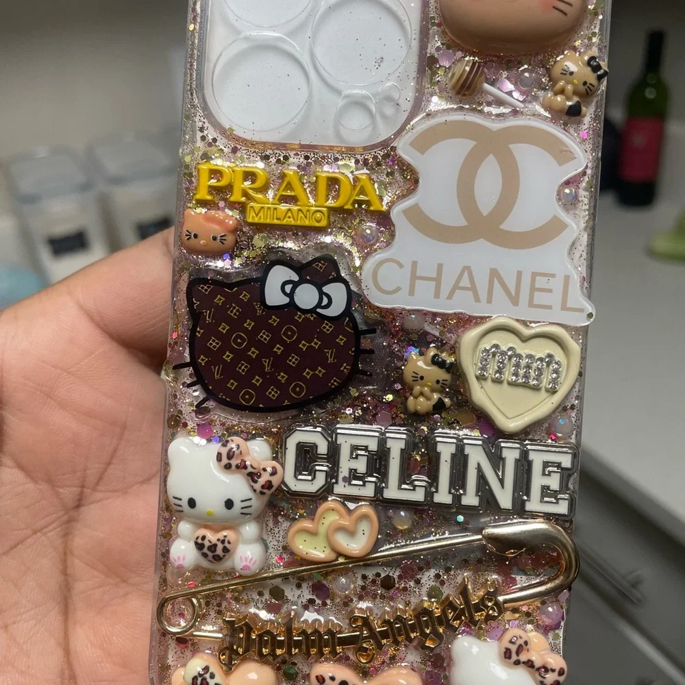 Luxury Inspired Pink Glitter Designer Logo Phone Case - Multiple Logos